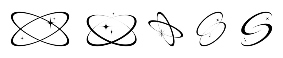 Aesthetic black sparkle y2k icon, sign set. Retro stars, sparks, shine, galaxy, starburst. Design shiny element, shape for a poster, banner, background, stickers, decoration. Vector illustration.