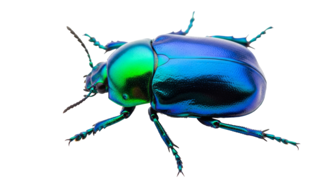 Iridescent Blue and Green Beetle with Detailed Legs isolated on a transparent background insect metallic