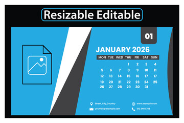 2026 Desk Calendar Template – Modern Corporate Calendar Design, Clean Minimal Layout for Office, Business Branding, Print Design, and Professional Stationery Mockup