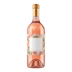 Elegant Rose Wine Bottle with Blank Label Isolated on White Background