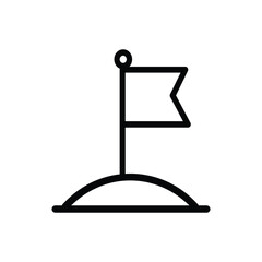 A black flag with a jagged edge stands atop a rounded hill