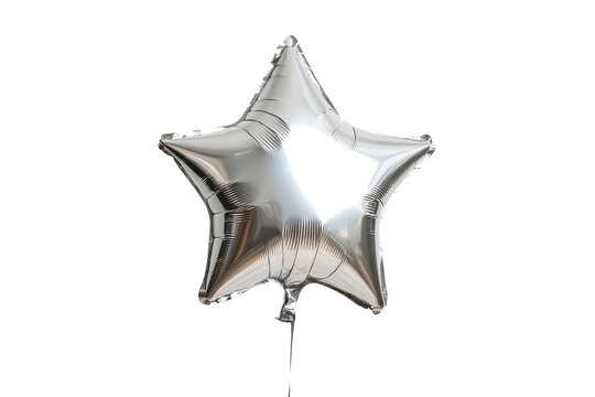 Silver star shaped foil balloon isolated on transparent background. Silver star helium balloon isolated on white background. - Powered by Adobe