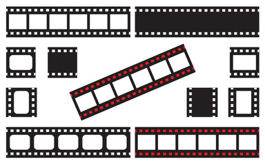 Creative and trendy film strip set with frames for photo or video for camera on white background