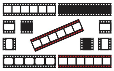 Creative and trendy film strip set with frames for photo or video for camera on white background