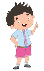 Boy in school uniform pointing