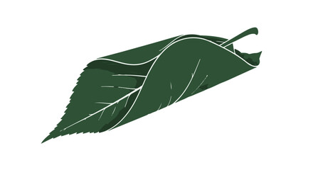 A single green leaf elegantly folded into a unique, organic shape against a white background.
