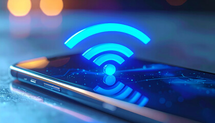 Wifi smartphone screen technology connection signal network blue glow closeup Calm mood modern wifi smartphone screen technology connection signal network blue glow closeup concept with digital