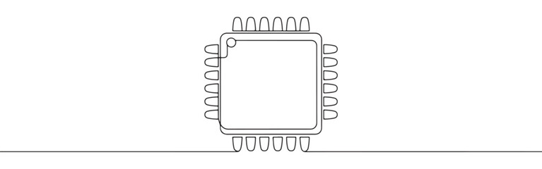 Continuous one line drawing of a computer chip or microchip. Concept of technology, electronics and data