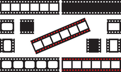 Creative and trendy film strip set with frames for photo or video for camera on white background