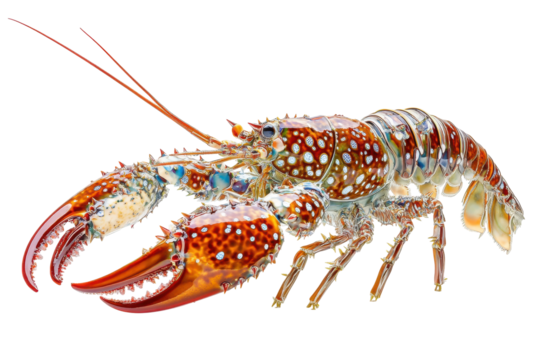 Detailed watercolor illustration of a spiny lobster isolated on transparent background. Spiny lobster isolated on white background.