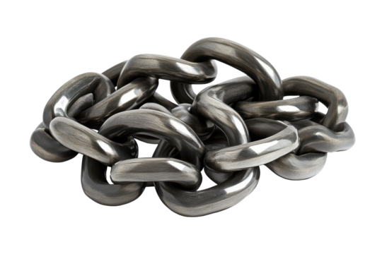 Tangled metal chain links isolated on transparent background. Strong metal chain links isolated on white background.