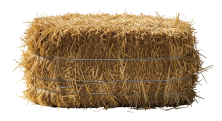 Rectangular Baled Straw Tied with Wire isolated on a transparent background agriculture farm