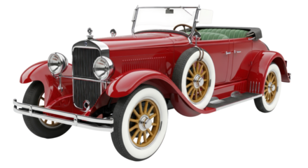 Red Vintage Convertible Car with White Wall Tires isolated on a transparent background vintage car