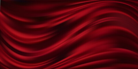 Closeup view of a vibrant red curtain on dark contrasting background 3D illustration, rich color and texture, attention to its elegance and design. Striking dramatic visual effect