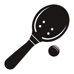 pickleball paddle with ball black and white silhouette