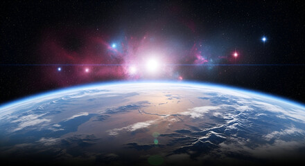 Obraz premium A breathtaking view of Earth from space, showcasing the horizon and celestial beauty