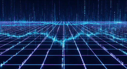 Abstract digital binary code futuristic technology background with grid lines