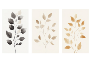 Watercolor botanical branches with leaves isolated on transparent background. Realistic watercolor painted botanical branches with textured leaves isolated on white background.