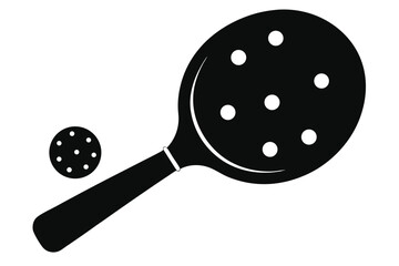 pickleball paddle with ball black and white silhouette