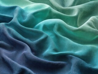 Vibrant Teal and Blue Gradient Fabric Ripple Abstract Wave Texture Background Colorful Textile Drapes for Fashion and Decor