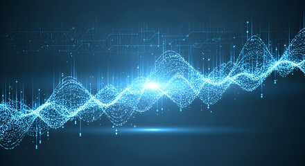 Futuristic technology background with digital wave and circuit board elements