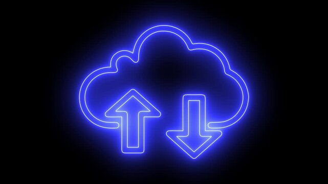 Glowing Digital technology for data transfer, cloud computing, backup, and online storage concept saber animation with black background.