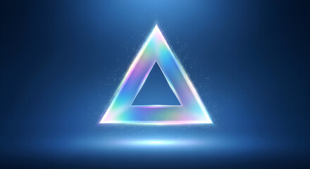 Iridescent triangle geometric abstract holographic, glowing on a dark background