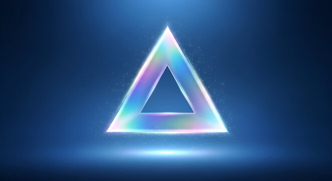 Iridescent triangle geometric abstract holographic, glowing on a dark background