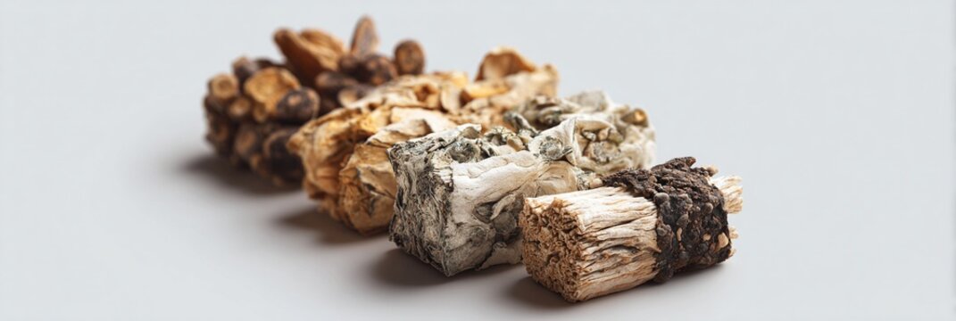 Rustic wooden logs and bark fragments arranged in an artistic gradient composition showcasing natural textures and earthy tones