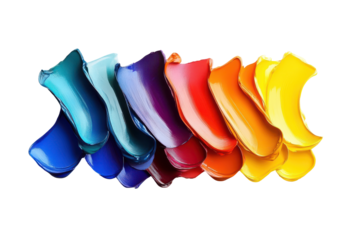 Rainbow paint strokes isolated on transparent background. Vibrant rainbow swirls of acrylic paint displayed in a gradient spectrum isolated on white background.