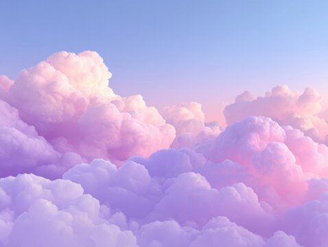 Dreamy Pastel Cumulus Clouds in Serene Sky, Soft Lavender and Pink Hues, Fluffy Cloudscape Abstract Background, Tranquil Atmosphere, Calm Skyscape, Ethereal Cloud Layers - Powered by Adobe