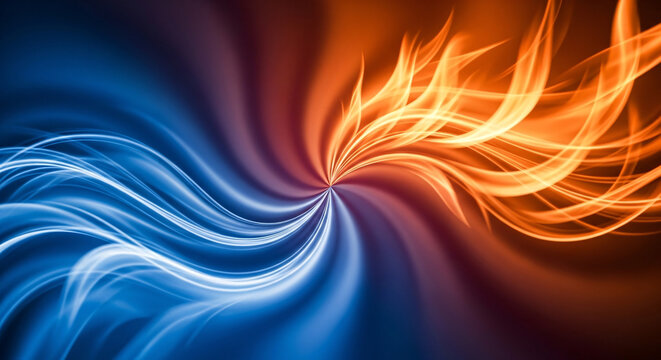 Dynamic swirl of vibrant blue and fiery orange energy creating a captivating abstract visual effect for modern design concepts