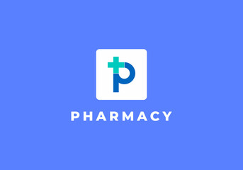 letter P icon, pharmacy illustration symbol plus logo vector