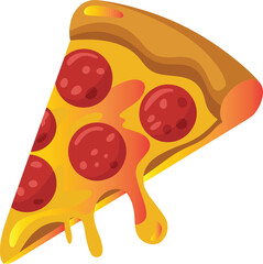Slice of pepperoni pizza with dripping cheese and crust vector illustration EPS file download.
