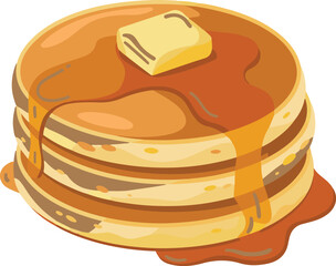 Stack of golden pancakes with melting butter and dripping syrup maple vector illustration EPS file download.
