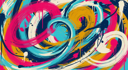 Colorful abstract painting with swirling brushstrokes creating a vibrant artwork