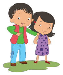 Cute Boy and Girl Standing Happily