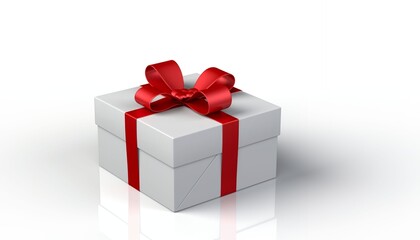 Fototapeta premium 3D rendering of a white gift box tied with red ribbon on white background