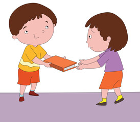 Boy Sharing His Book with Friend