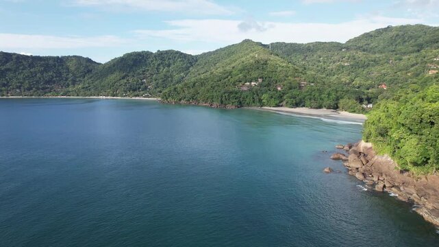 Turquoise Waters of Lazaro Bay, Ubatuba &mdash; Vertical Aerial Drone Footage