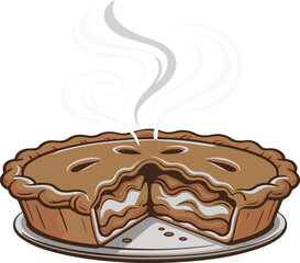 Steaming slice of pie with flaky crust and creamy filling food dessert vector illustration EPS file download.
