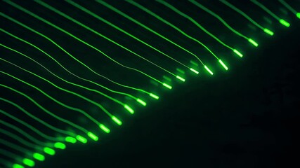 Digital art texture with glowing green light lines and energy motion on an abstract black background - Powered by Adobe