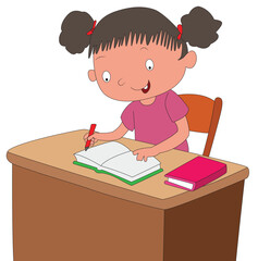 Little Girl Writing Happily in Her Notebook