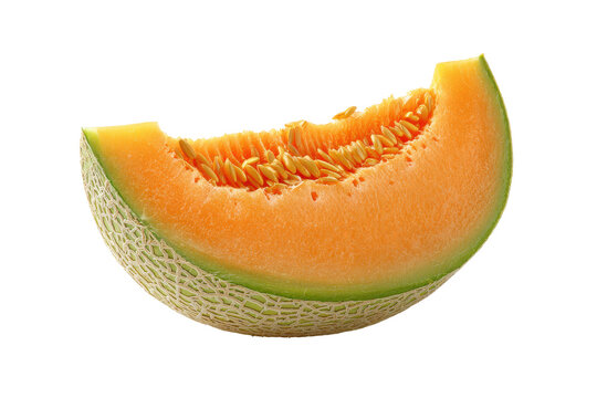 Fresh cantaloupe melon slice isolated on transparent background. Fresh cantaloupe melon slice juicy isolated on white background.