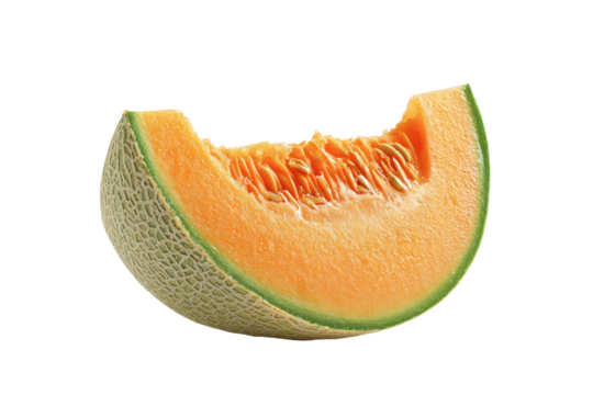 Fresh cantaloupe melon slice isolated on transparent background. Fresh cantaloupe melon slice juicy isolated on white background.