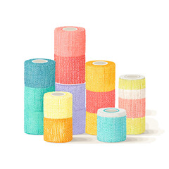 A colorful set of medical bandages ready to aid treatment