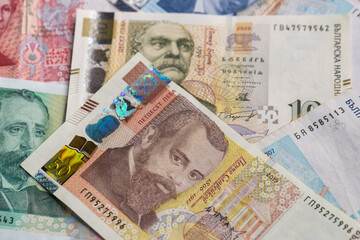 Close Up Bulgarian Leva Banknotes with Slaveykov Portrait
