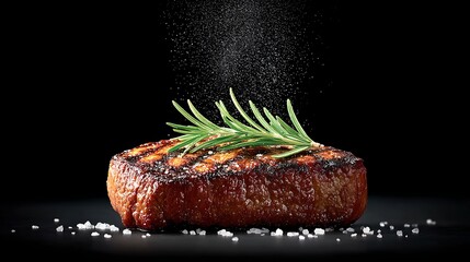 Gourmet steak dish with perfectly grilled meat fresh herbs and appealing presentation showcasing culinary excellence and flavorful ingredients