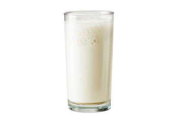 Tall glass of creamy milkshake with foam on top isolated on transparent background. Refreshing cold milkshake with creamy texture and frothy top isolated on white background.