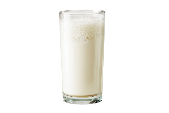 Tall glass of creamy milkshake with foam on top isolated on transparent background. Refreshing cold milkshake with creamy texture and frothy top isolated on white background.